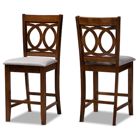 Baxton Studio Lenoir Grey Upholstered Walnut Wood 2-Piece Pub Chair Set 168-9884